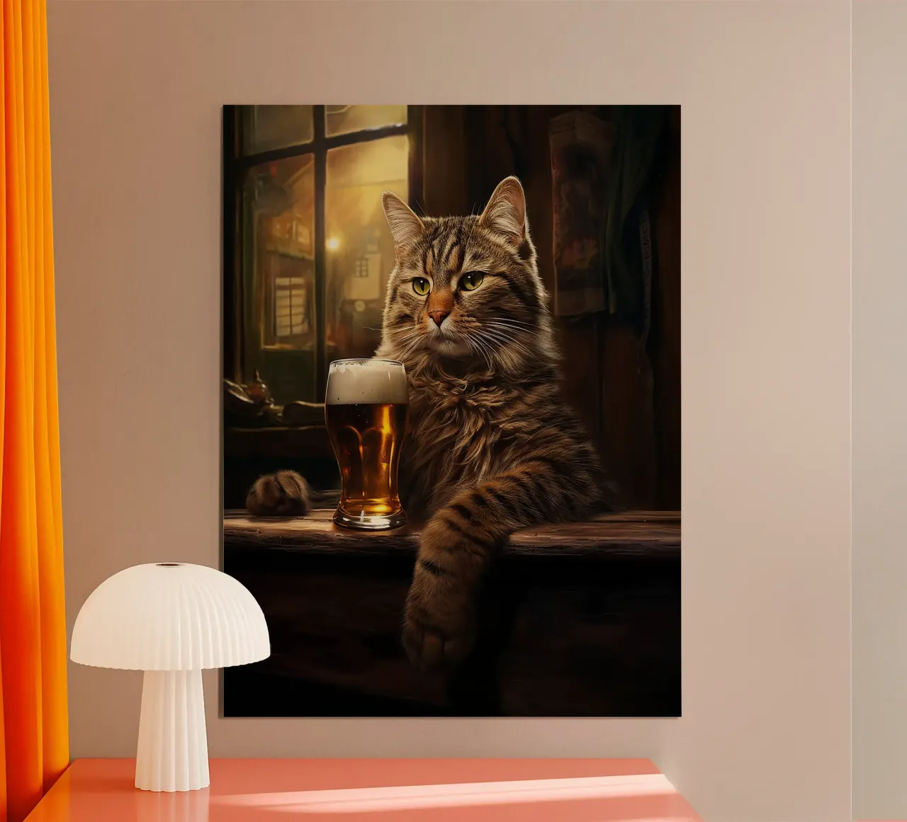 gatto nella birra del bar poster con telaio in plastica da Hannah Meyer