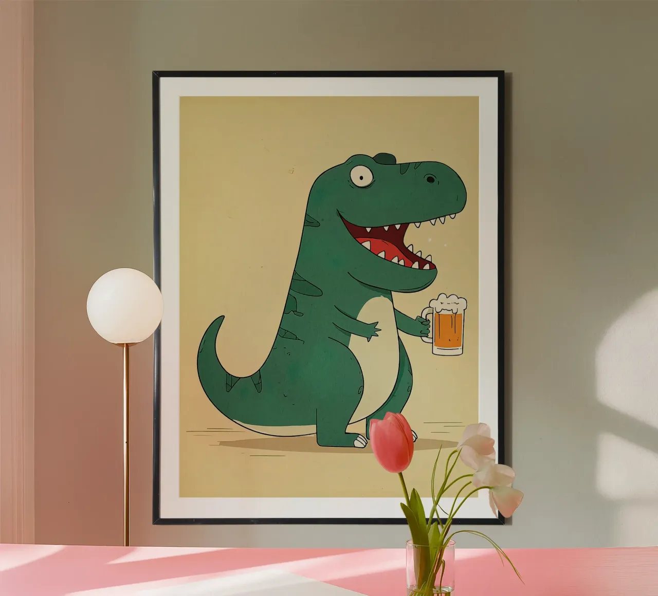 Dinosauro a cartoni animati con birra poster da Hannah Meyer