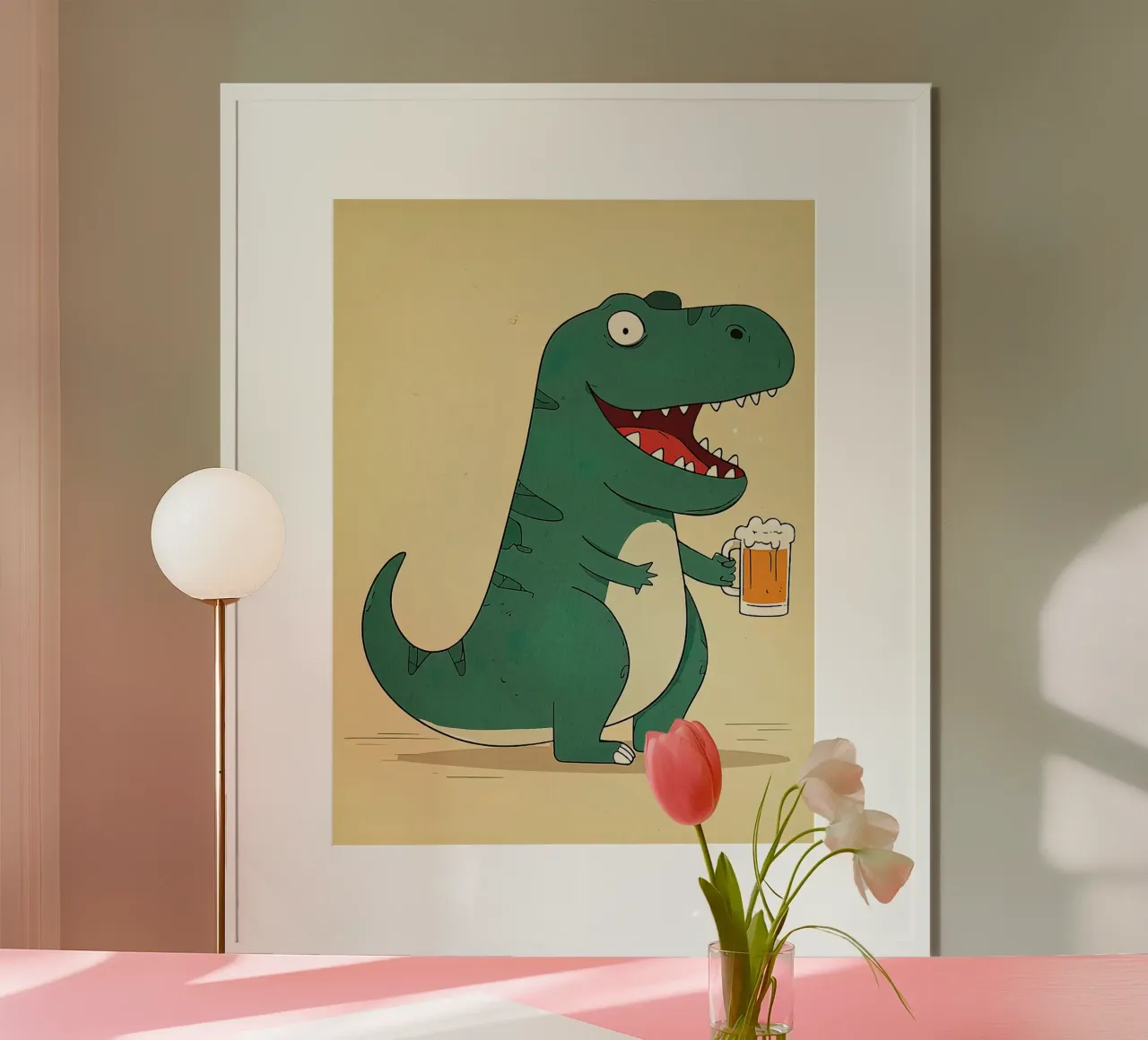 Dinosauro a cartoni animati con birra poster da Hannah Meyer