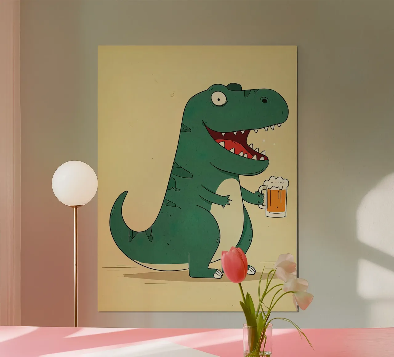 Dinosauro a cartoni animati con birra poster da Hannah Meyer