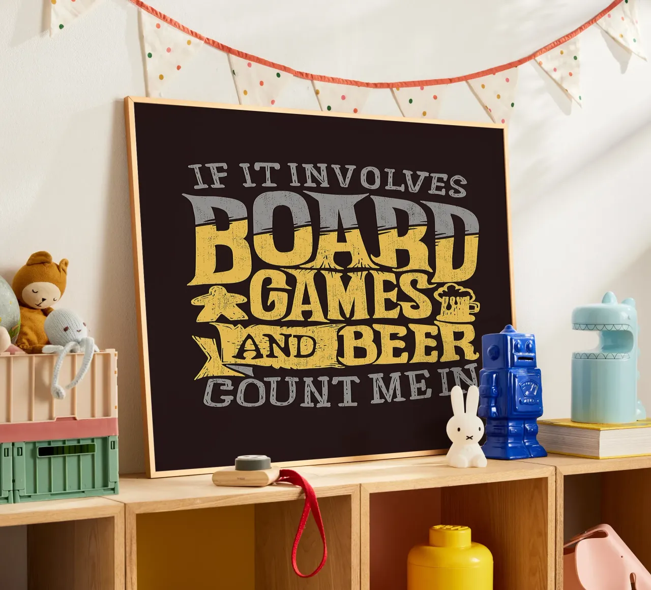 Poster illustrativo ispirato ai giochi da tavolo e alla birra poster con telaio in plastica da Hannah Meyer