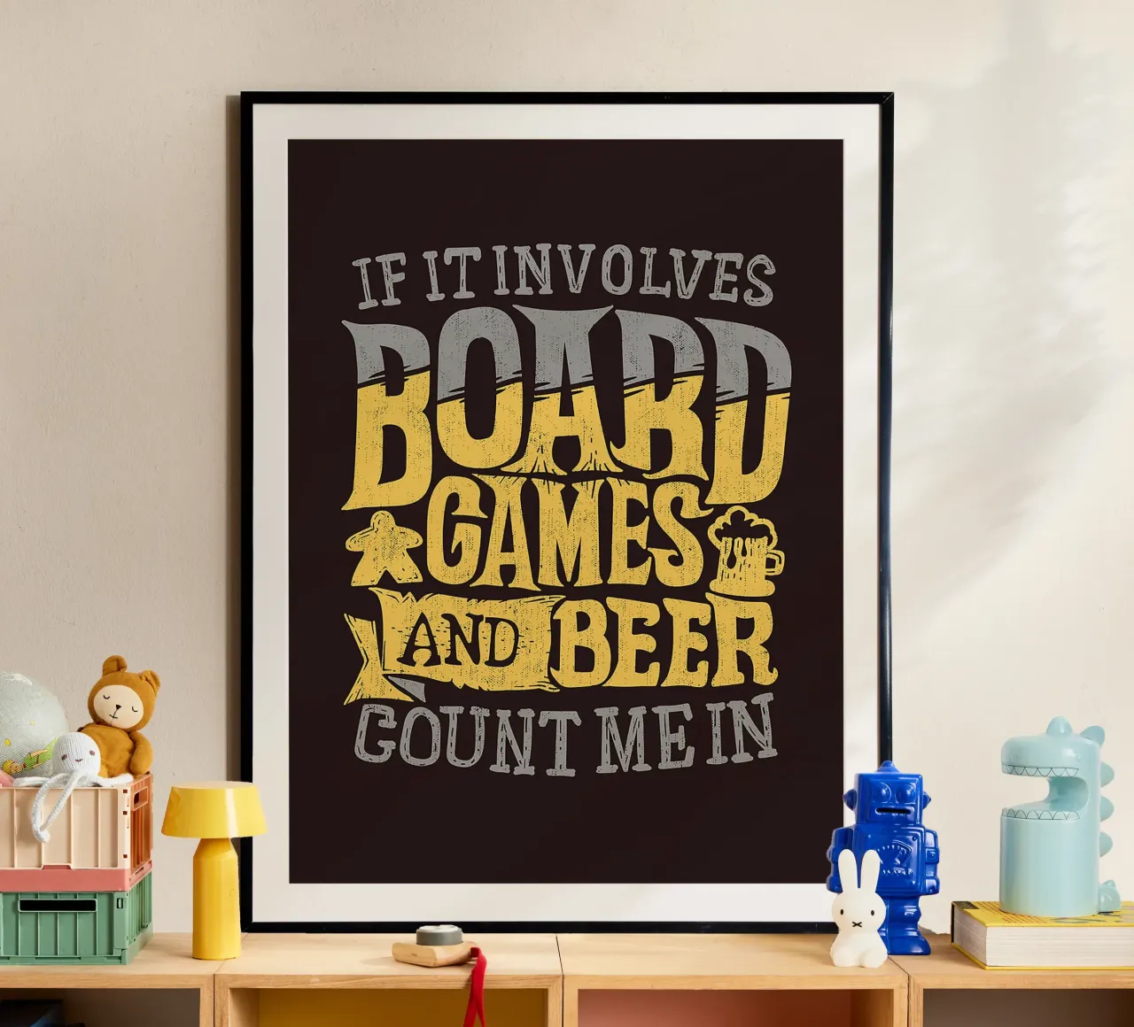 Poster illustrativo ispirato ai giochi da tavolo e alla birra poster con telaio in plastica da Hannah Meyer