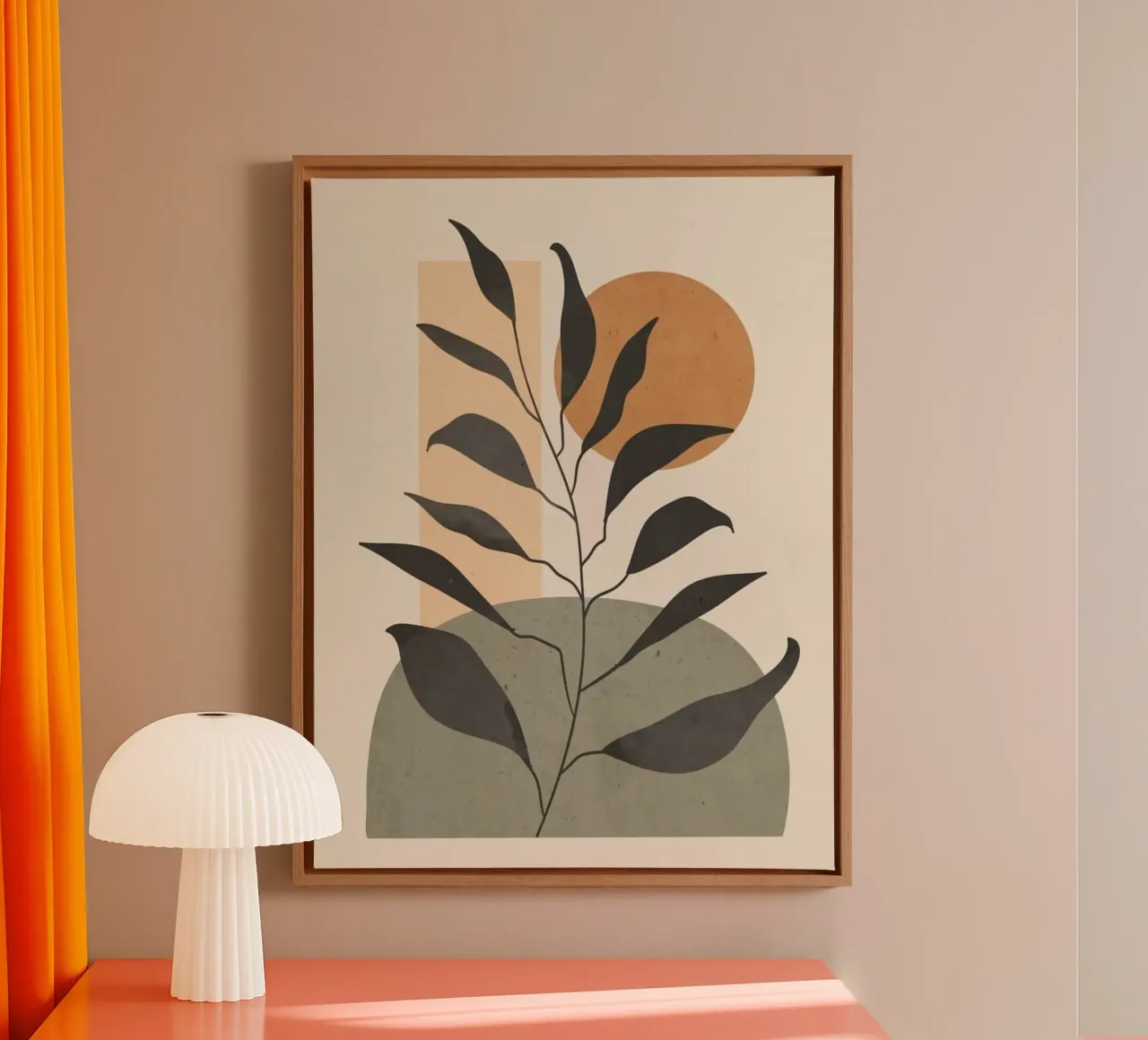leaf moon shape canvas met Baklijst van miracle