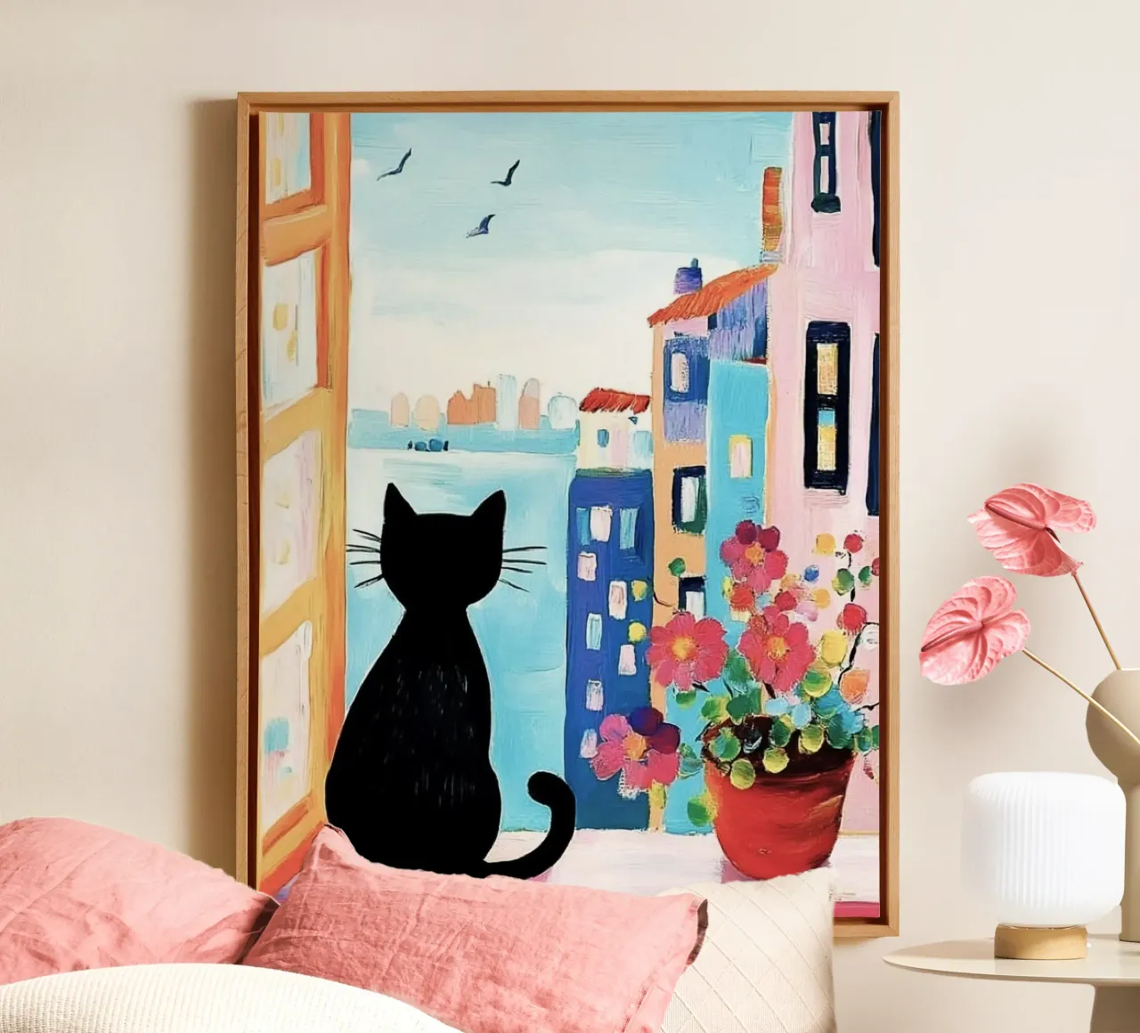 cat viewing the city tela con Cornice a cassetta da lifeline