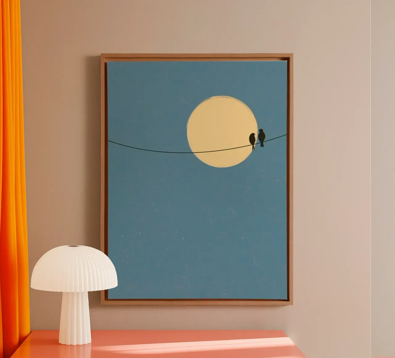 couple bird moon tela con Cornice a cassetta da lifeline