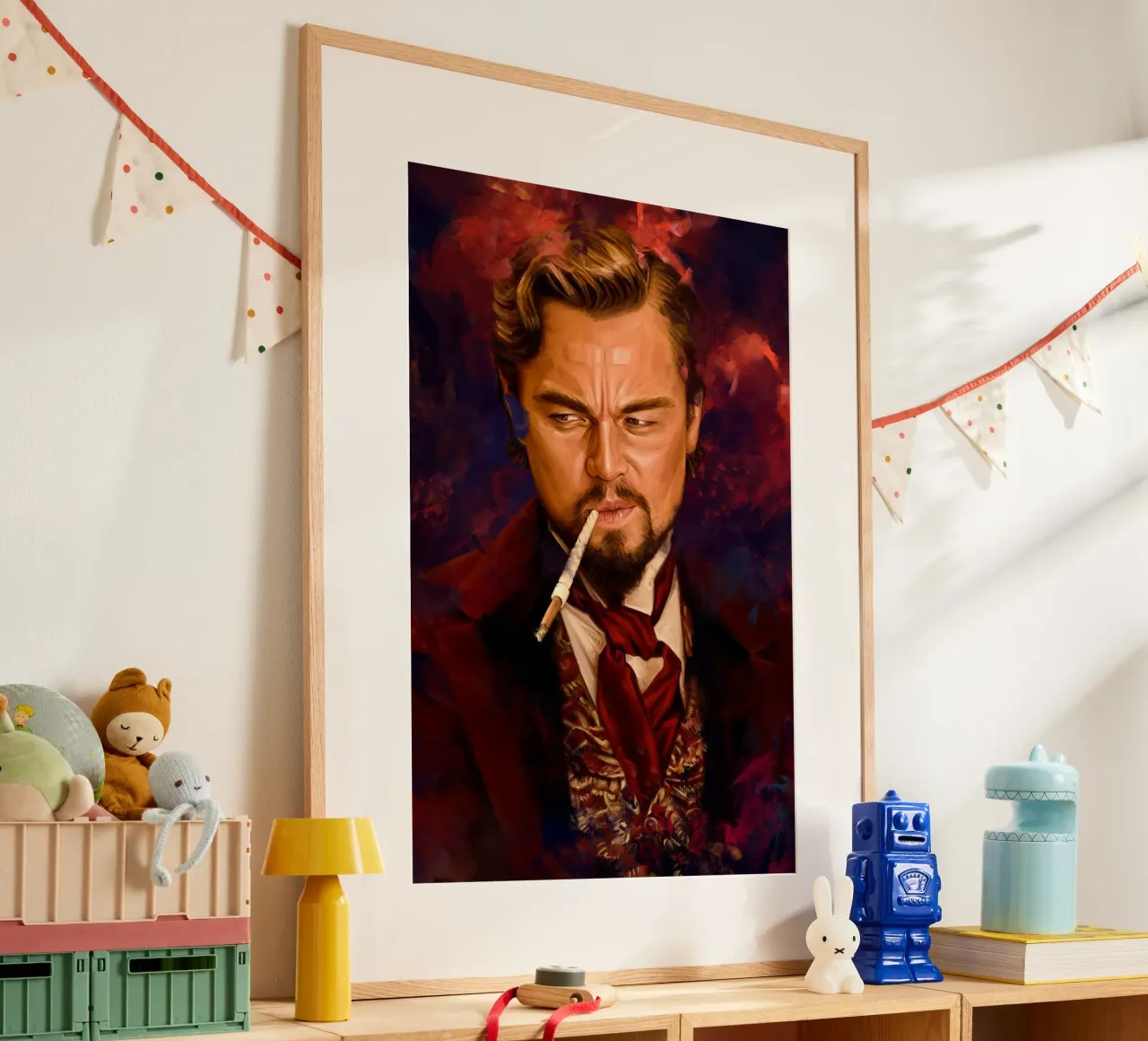 Django, Calvin Candie poster con telaio in alluminio da Oscar Frazier