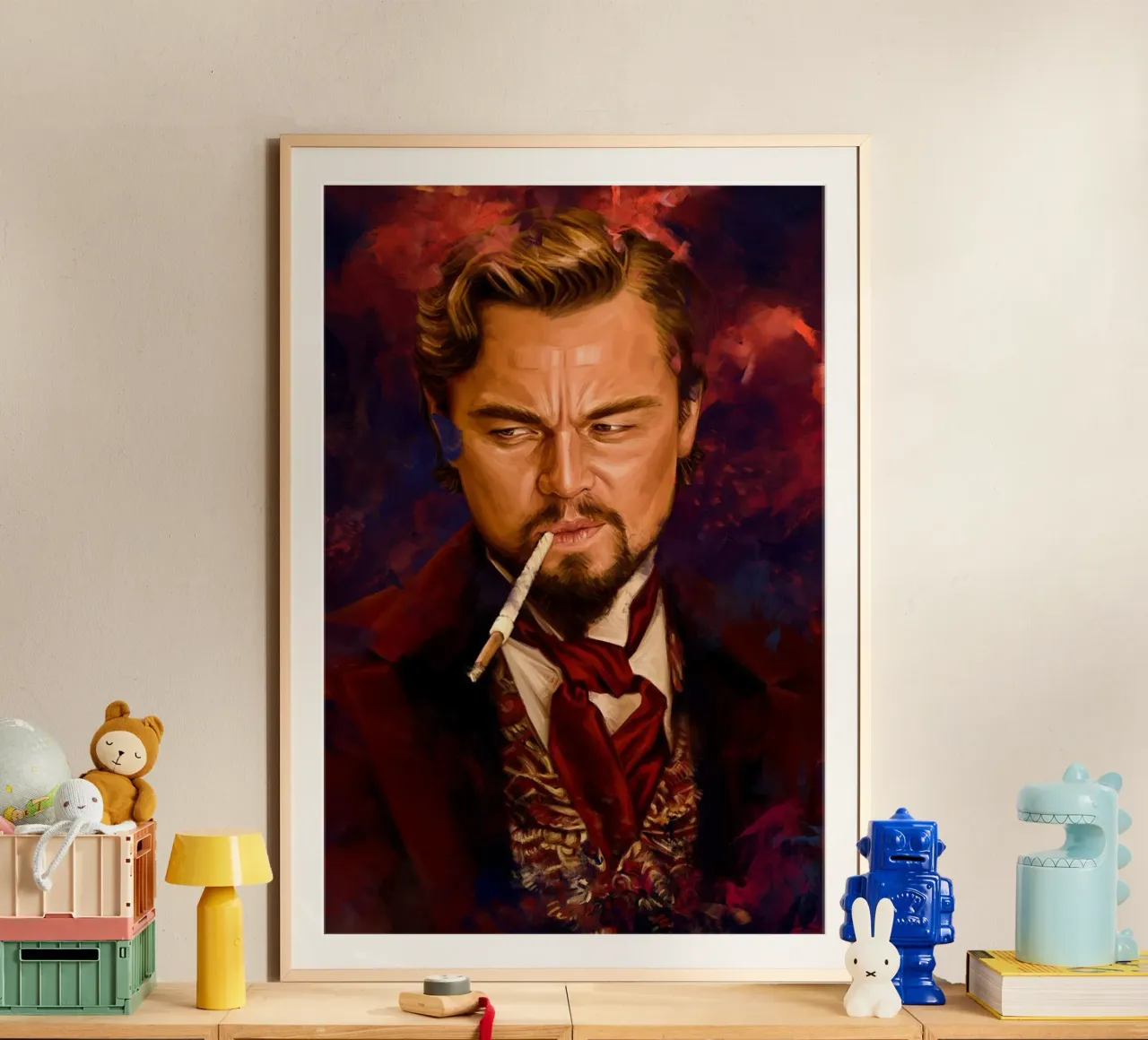 Django, Calvin Candie poster con telaio in alluminio da Oscar Frazier