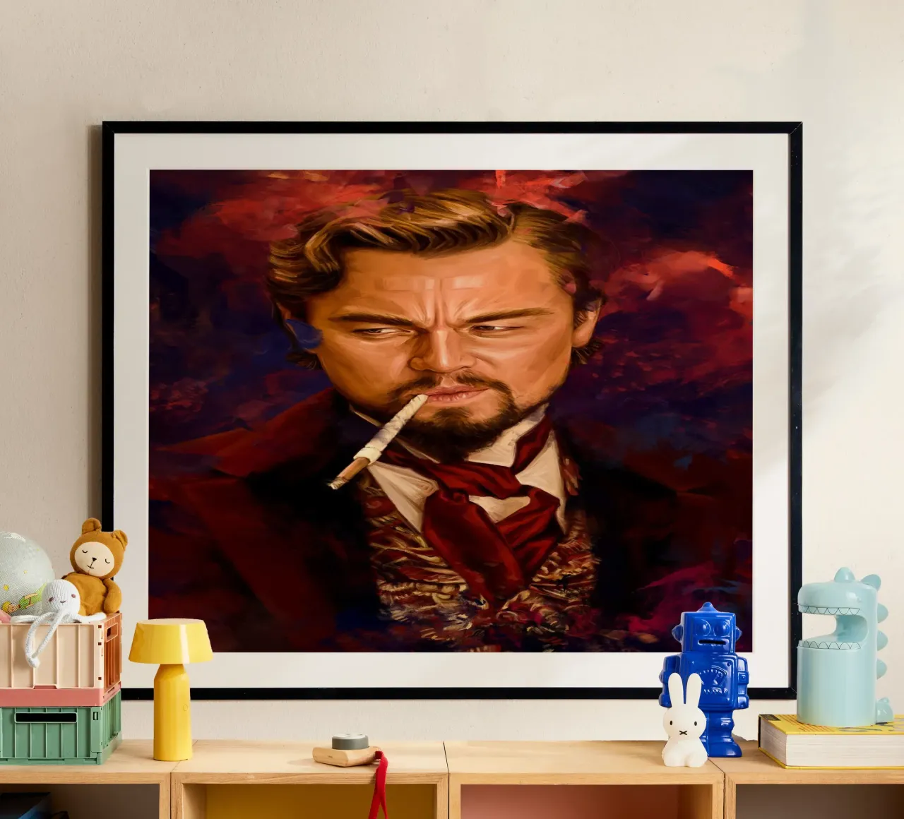 Django, Calvin Candie poster con telaio in alluminio da Oscar Frazier