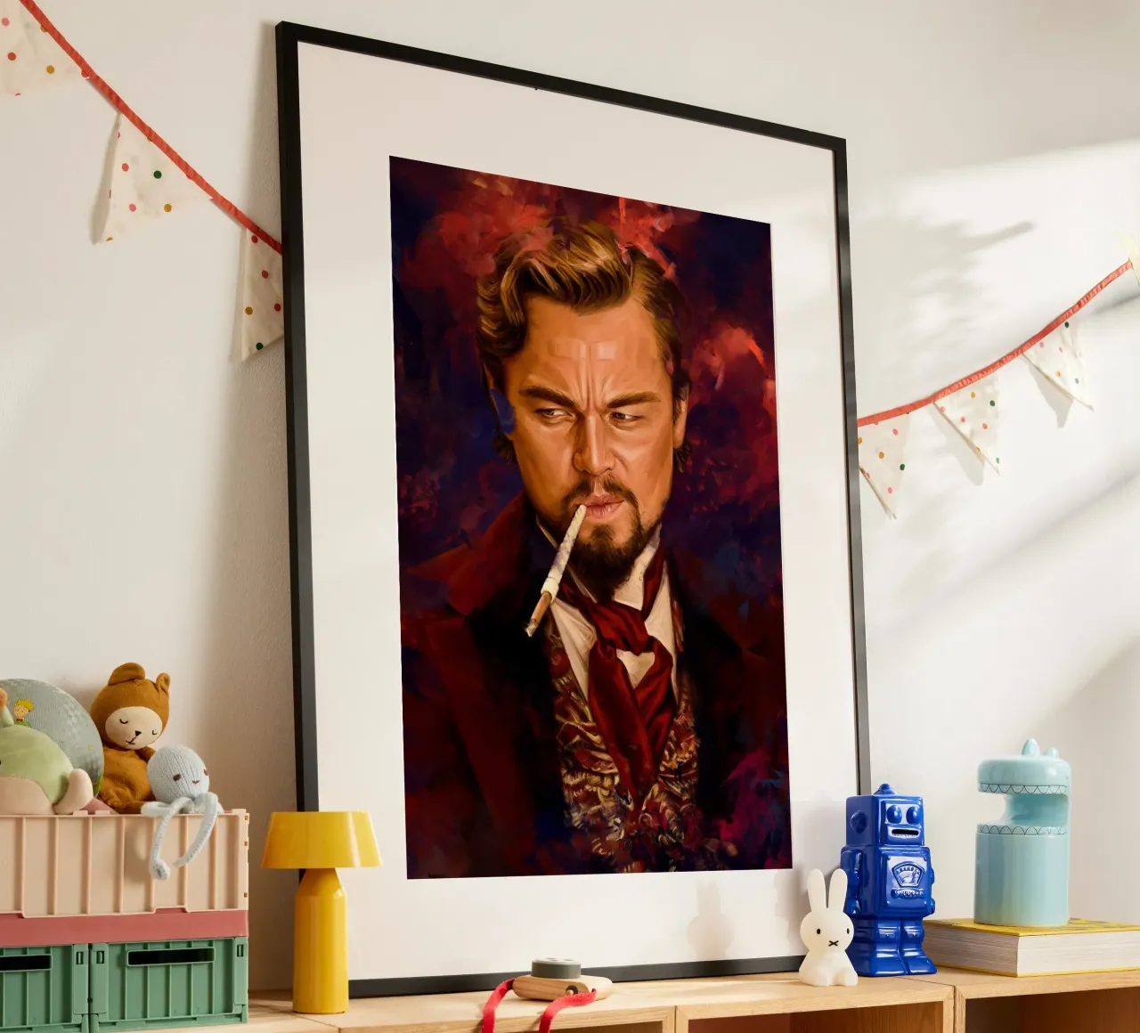 Django, Calvin Candie poster con telaio in alluminio da Oscar Frazier