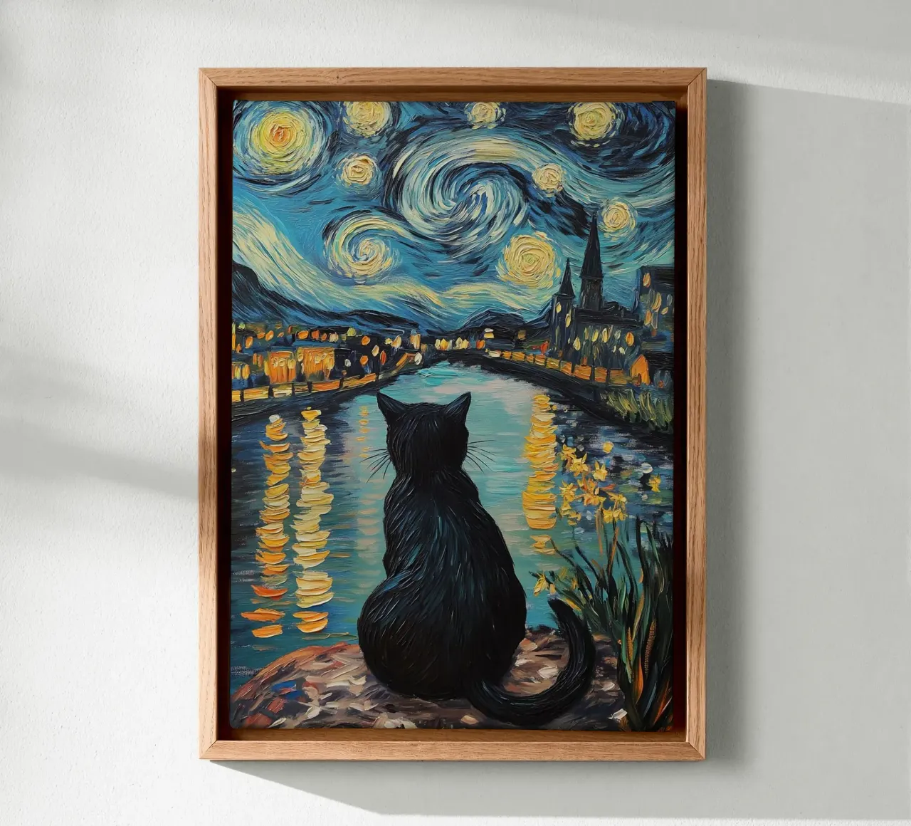 cat on the lake with star tela con Cornice a cassetta da hamily