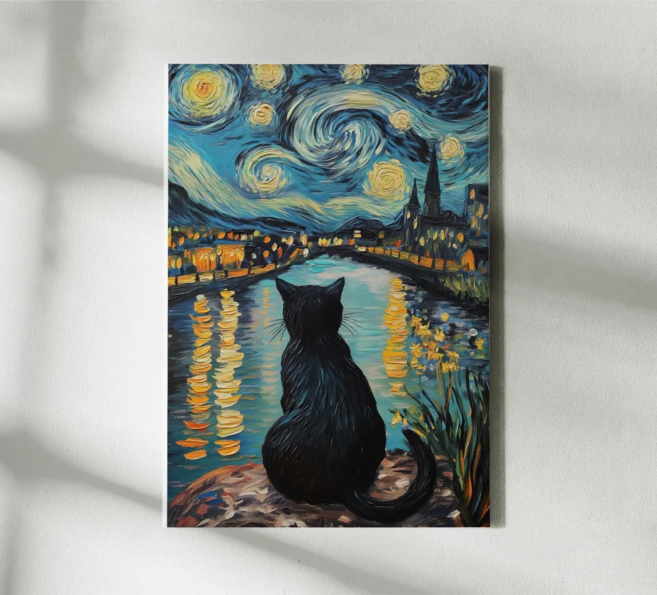 cat on the lake with star tela con Cornice a cassetta da hamily