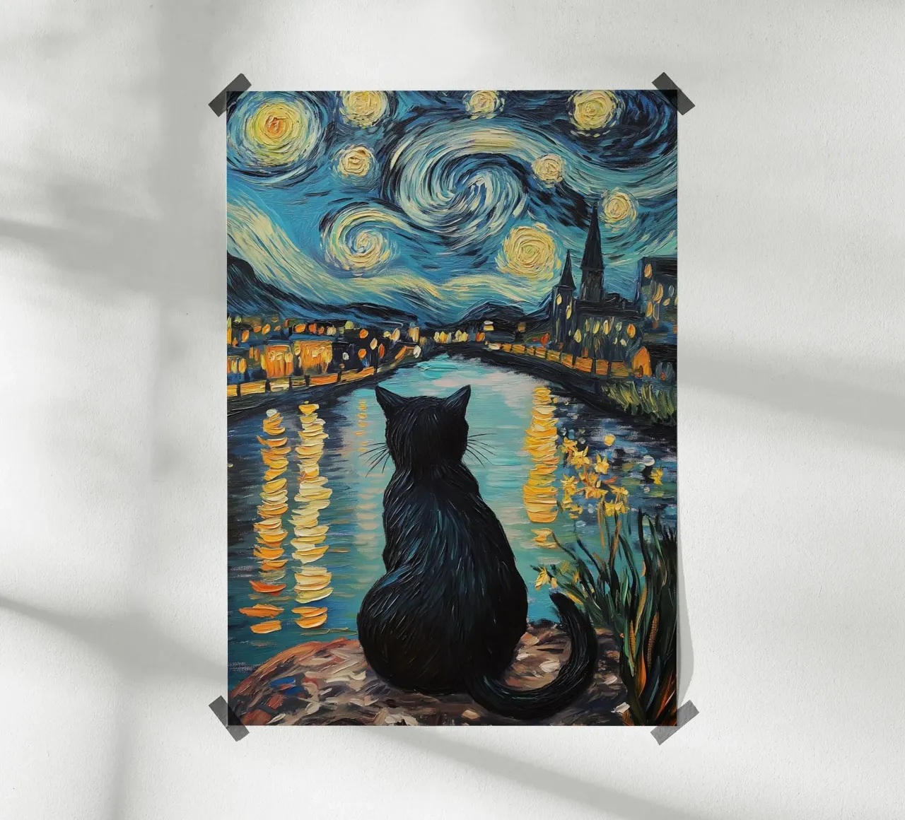 cat on the lake with star poster da hamily