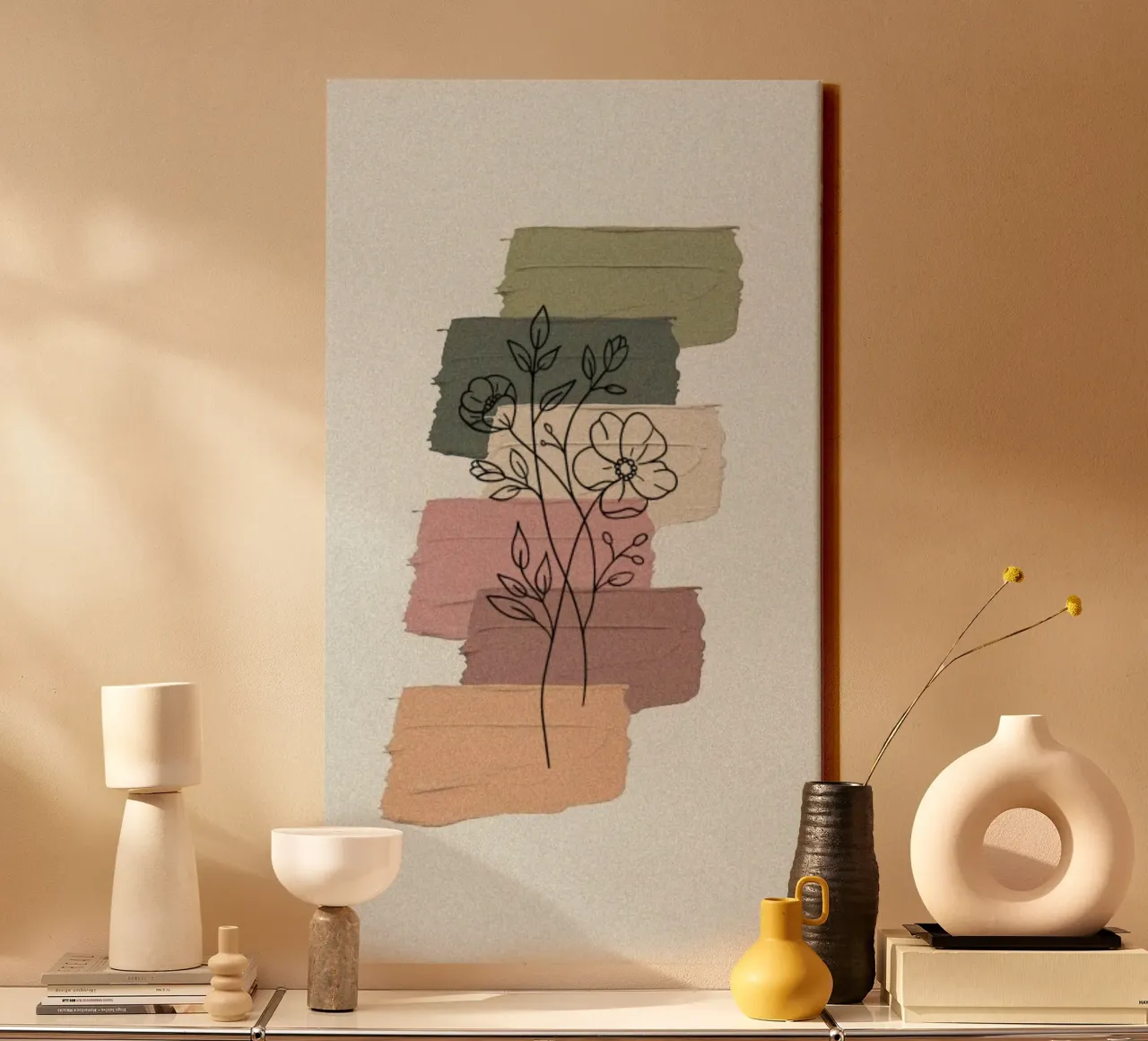 art colors and line flower tela con Cornice a cassetta da melts