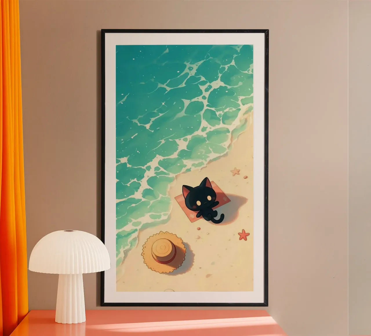 chill cat with hat poster con telaio in alluminio da hamily