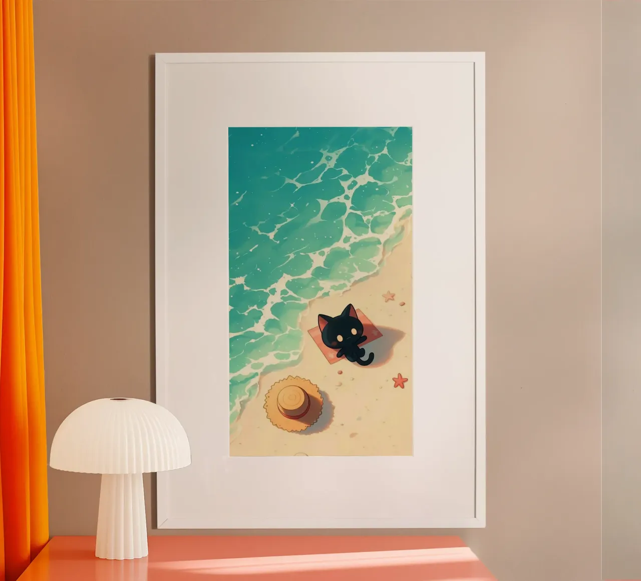 chill cat with hat poster con telaio in alluminio da hamily