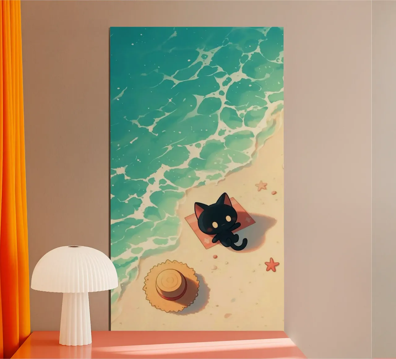 chill cat with hat poster con telaio in alluminio da hamily