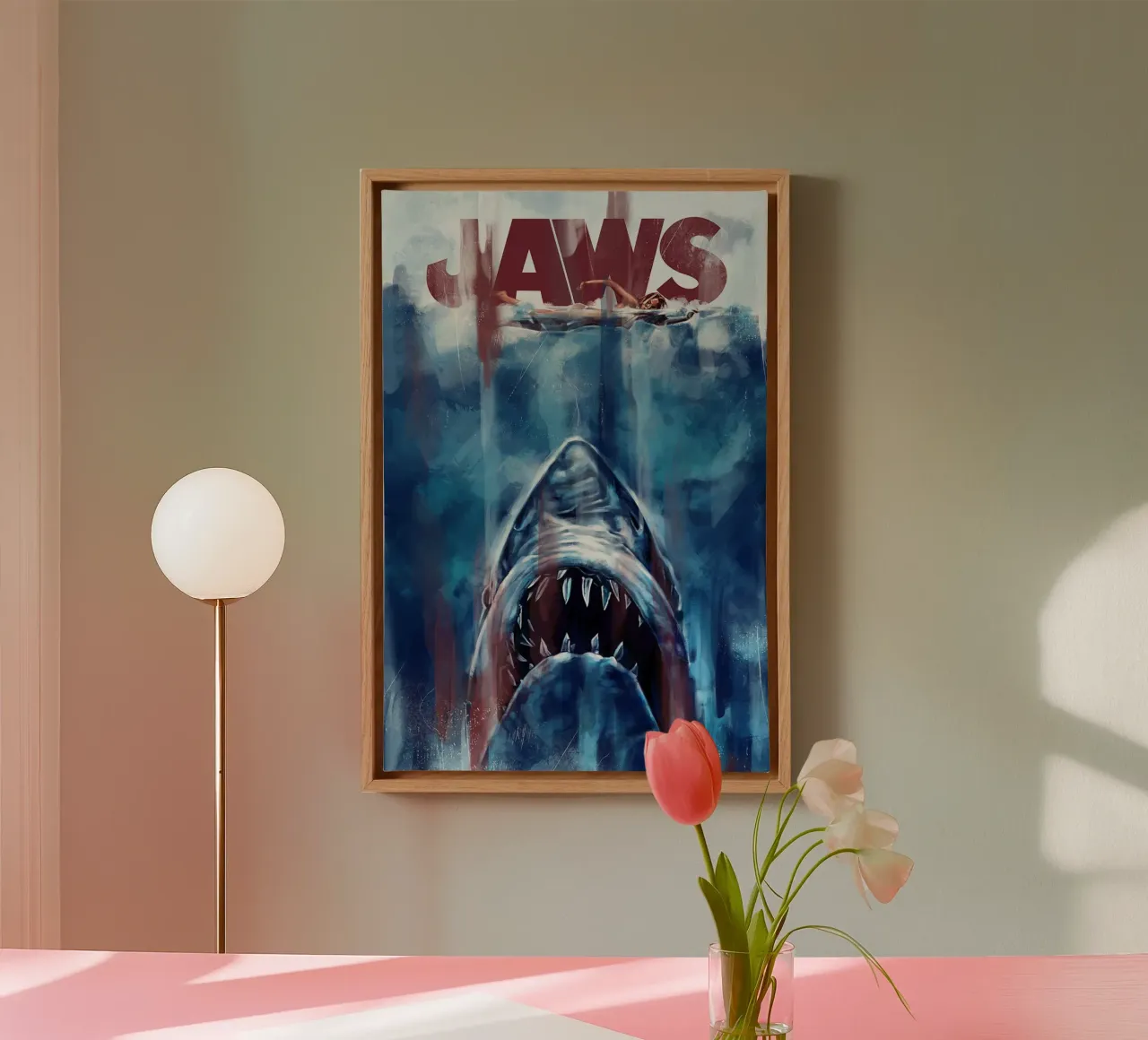 Jaws canvas met Baklijst van Oscar Frazier