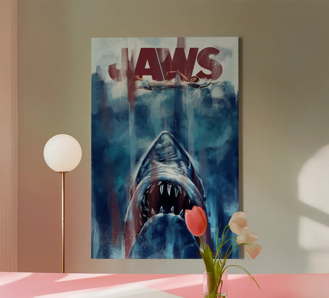 Jaws canvas met Baklijst van Oscar Frazier