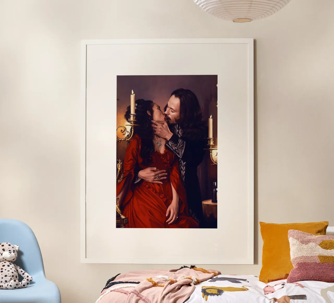 Il bacio in Dracula di Bram Stoker poster con telaio in legno da Oscar Frazier