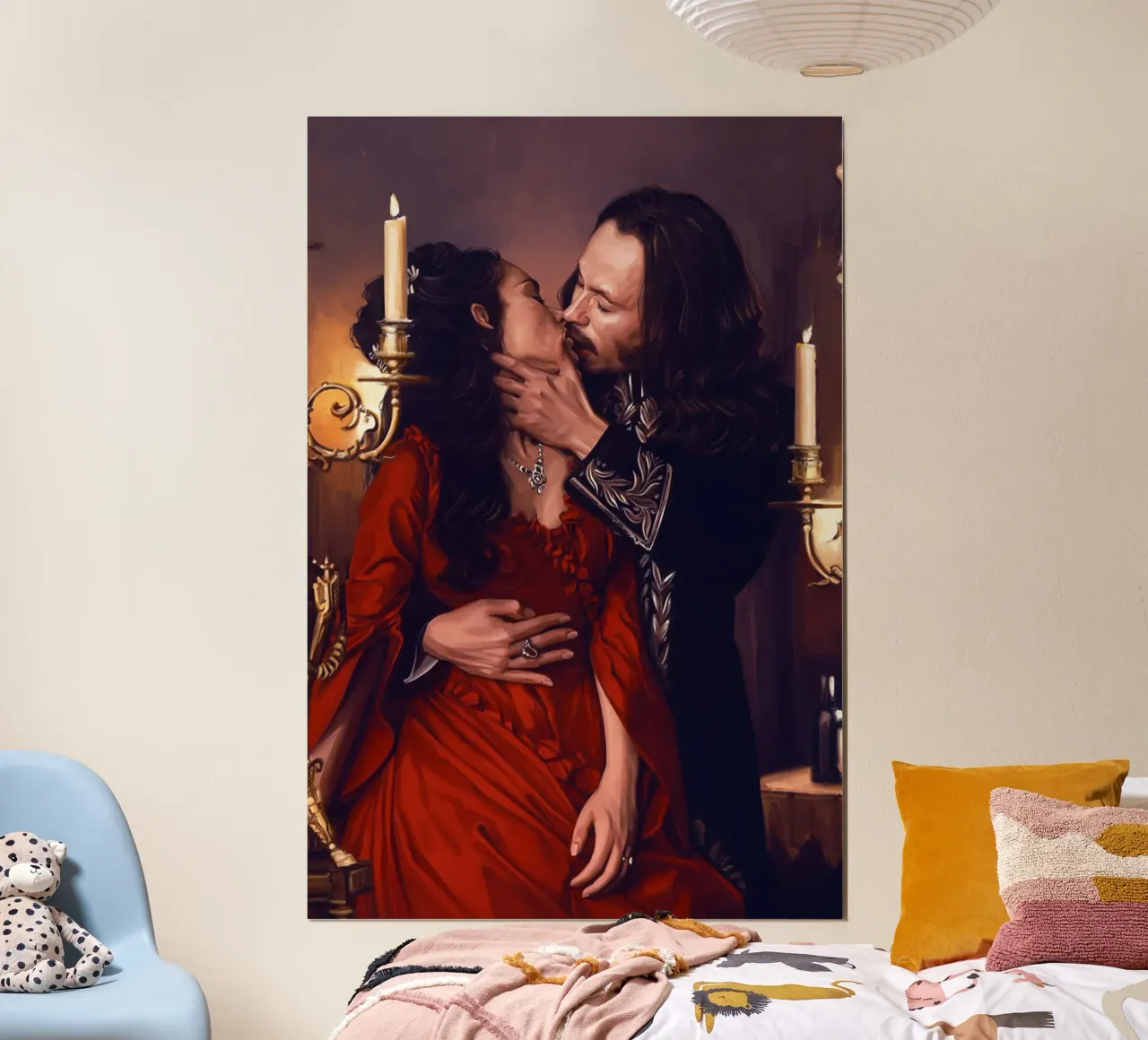 Il bacio in Dracula di Bram Stoker poster con telaio in legno da Oscar Frazier