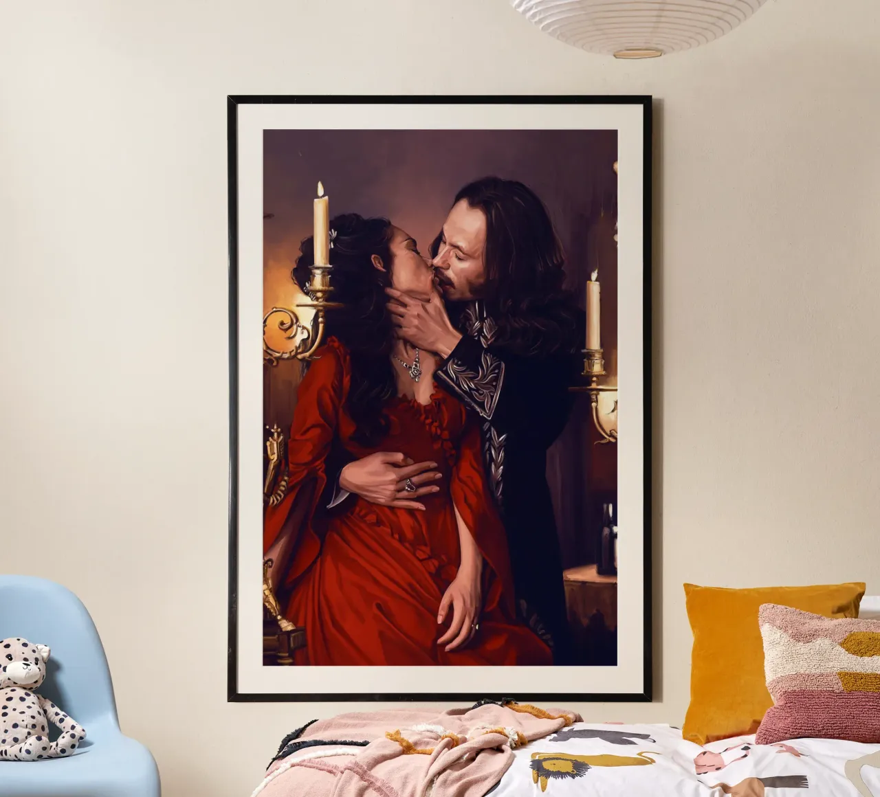 Il bacio in Dracula di Bram Stoker poster con telaio in legno da Oscar Frazier