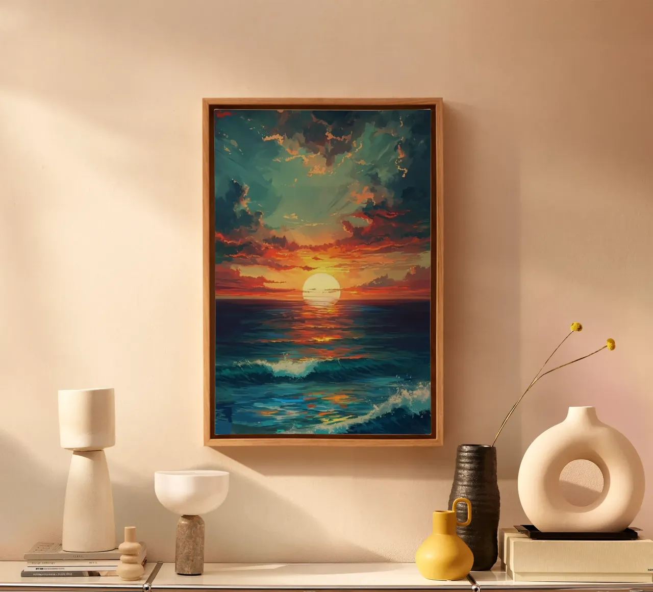 sunset ocean wave tela con Cornice a cassetta da huminity