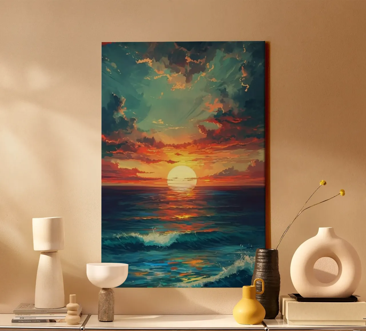 sunset ocean wave tela con Cornice a cassetta da huminity