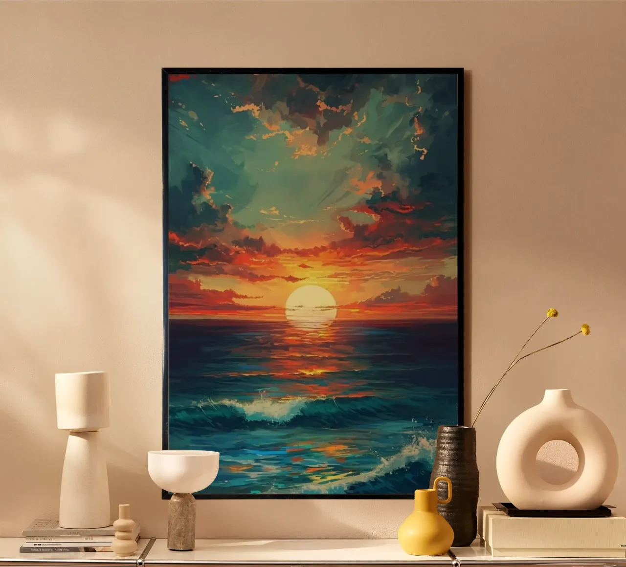 sunset ocean wave poster da huminity
