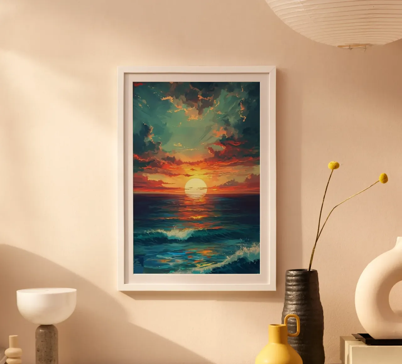 sunset ocean wave poster da huminity