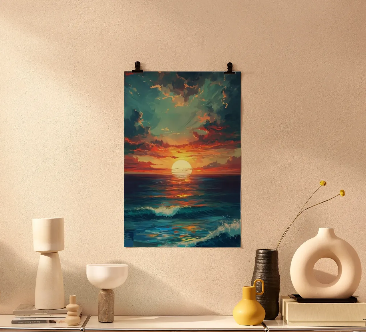 sunset ocean wave poster da huminity