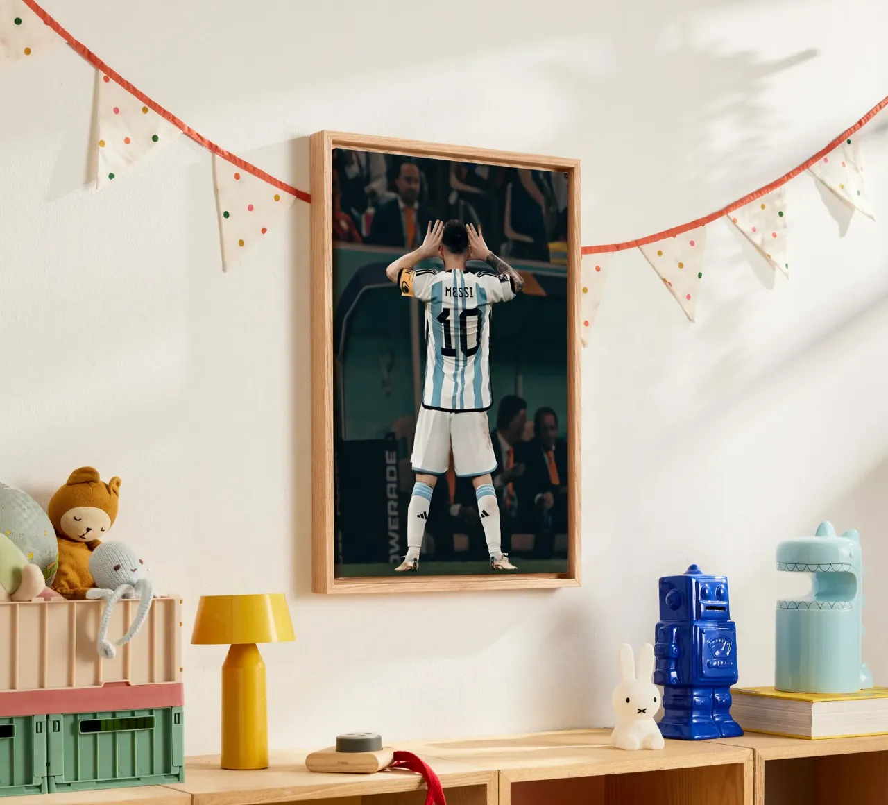 MESSI tela con Cornice a cassetta da Low poly art