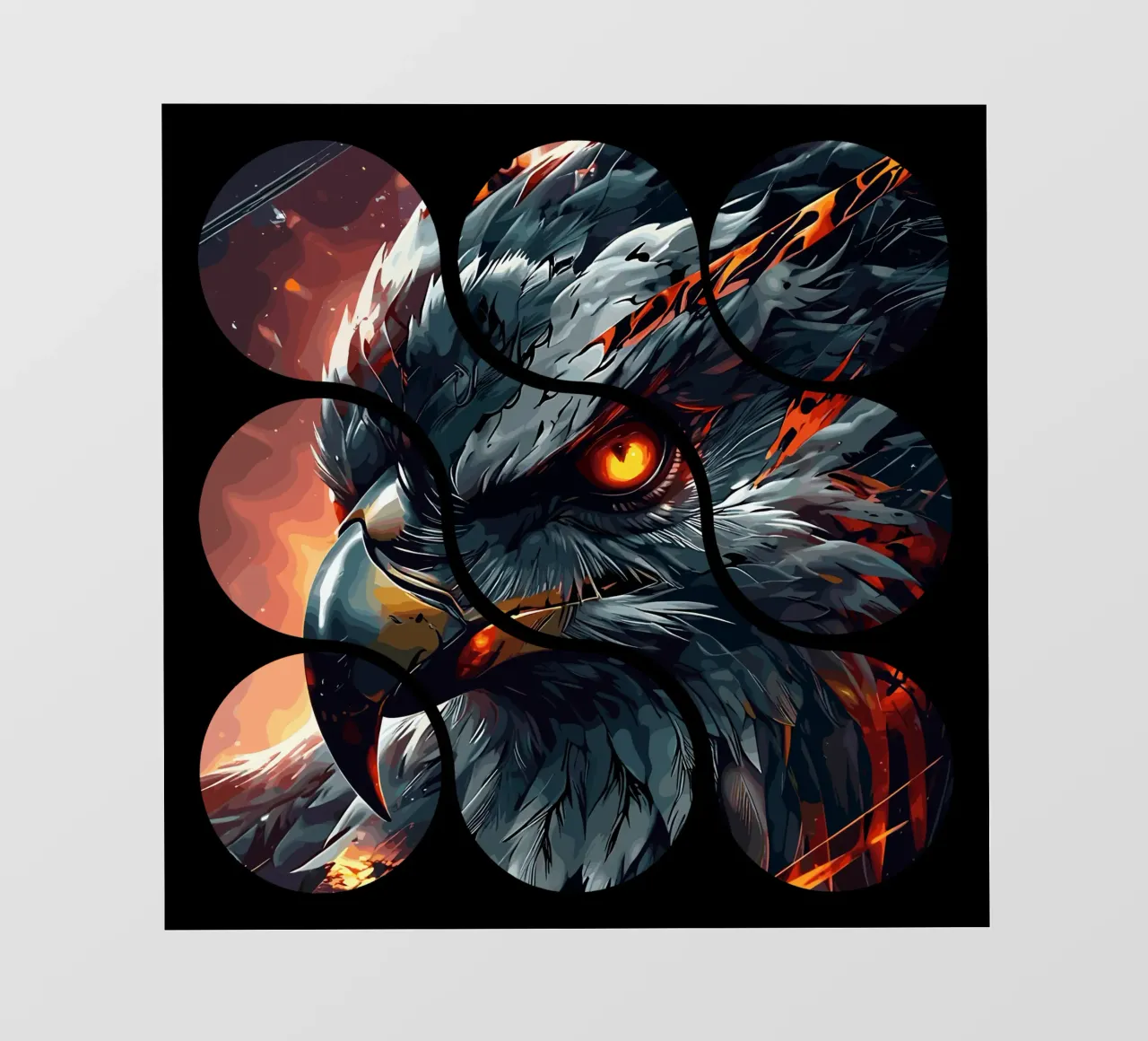 Effetto puzzle Aquila rossa e fuoco telo in pvc da LM2KONE