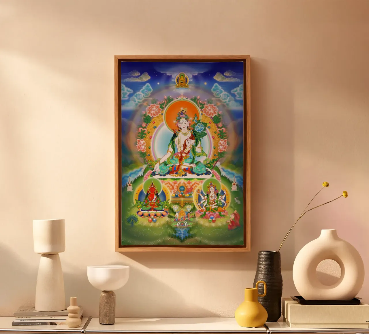 GROTE WITTE TARA - rustgevend, stralend als alle manen en sterren canvas met Baklijst van Happy 😃 Art 🎨 by Christine Schnoell