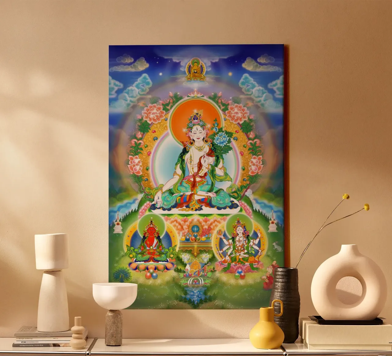GROTE WITTE TARA - rustgevend, stralend als alle manen en sterren canvas met Baklijst van Happy 😃 Art 🎨 by Christine Schnoell