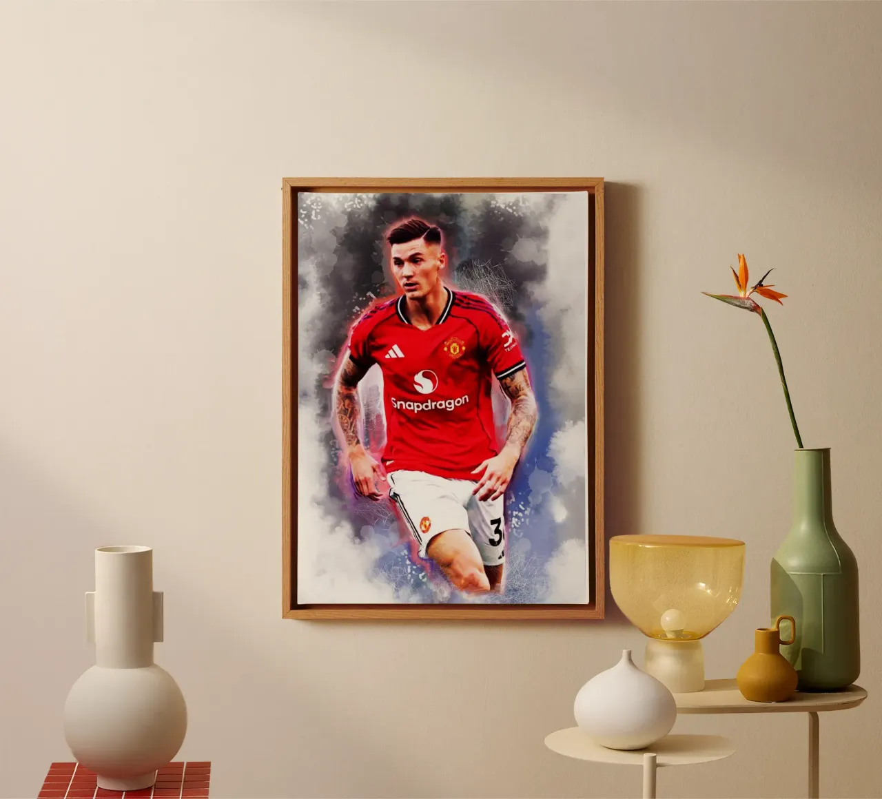 Benjamin Sesko - Soccer player canvas with Floater frame by Lembayung art