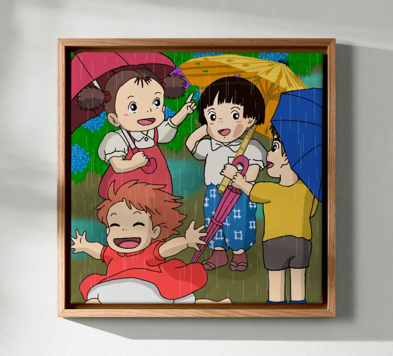 Ponyo Playing In The Rain canvas with Floater frame by sophielouise.designs