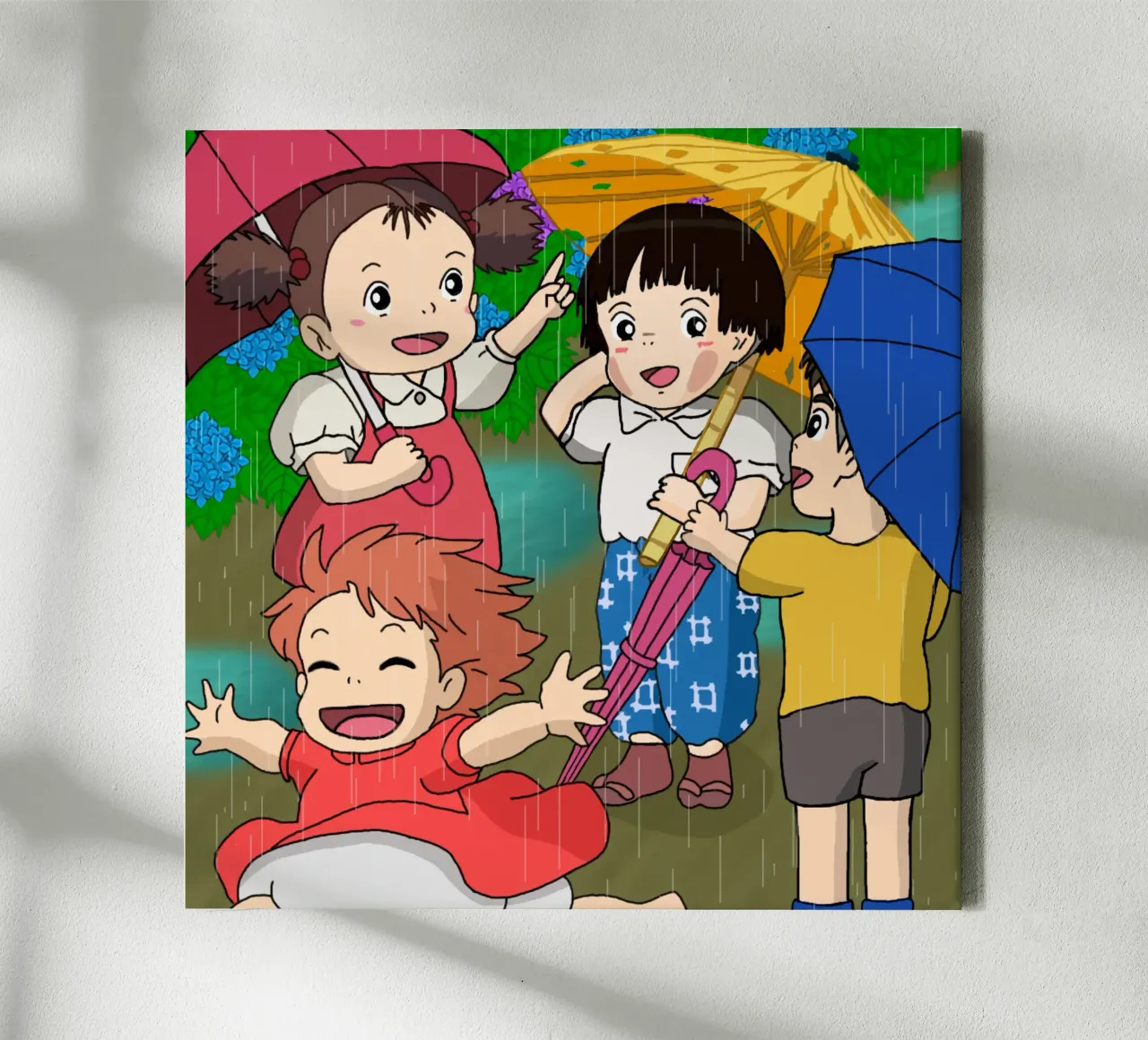 Ponyo Playing In The Rain canvas with Floater frame by sophielouise.designs