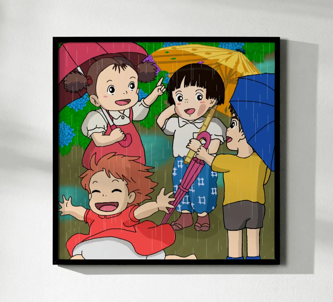 Ponyo che gioca sotto la pioggia poster da sophielouise.designs