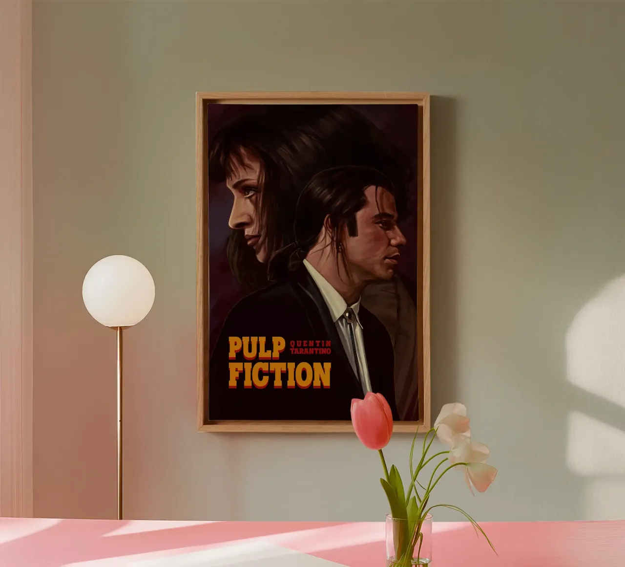 Pulp Fiction, una película de Quentin Tarantino lienzo con Marco flotante de Oscar Frazier