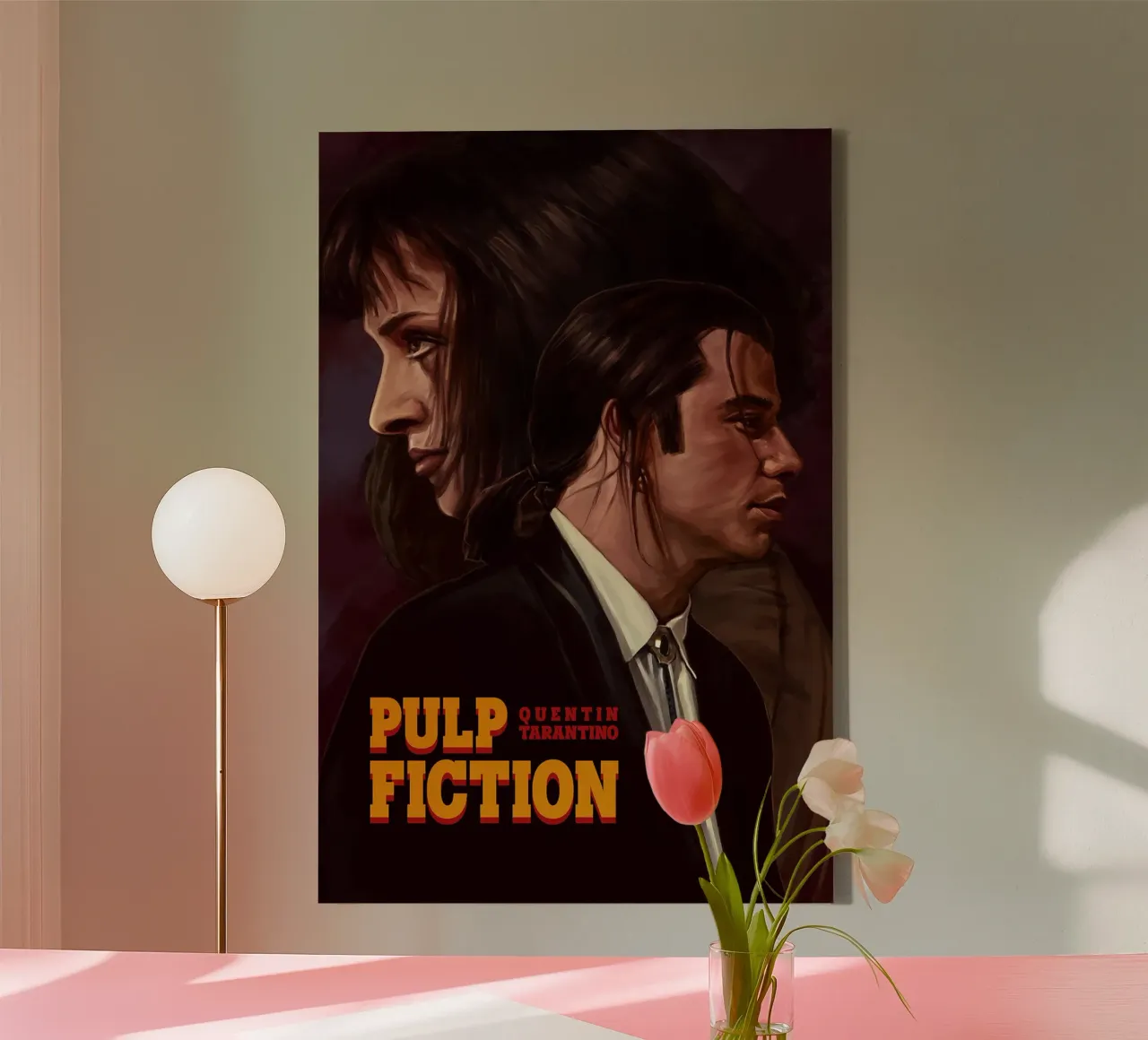 Pulp Fiction, una película de Quentin Tarantino lienzo con Marco flotante de Oscar Frazier