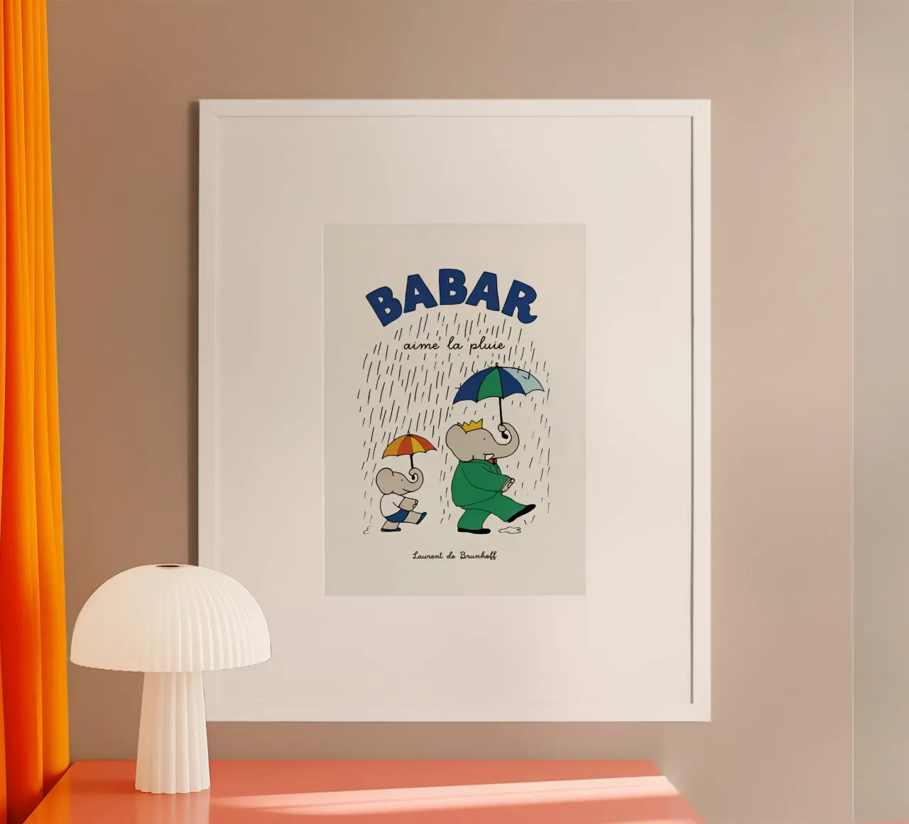 Babar ama la pioggia poster con telaio in alluminio da Panait Ivascu