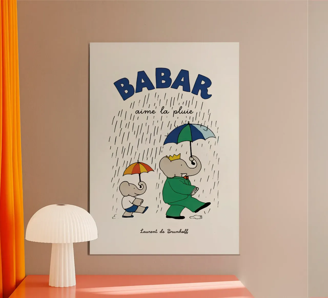Babar ama la pioggia poster con telaio in alluminio da Panait Ivascu