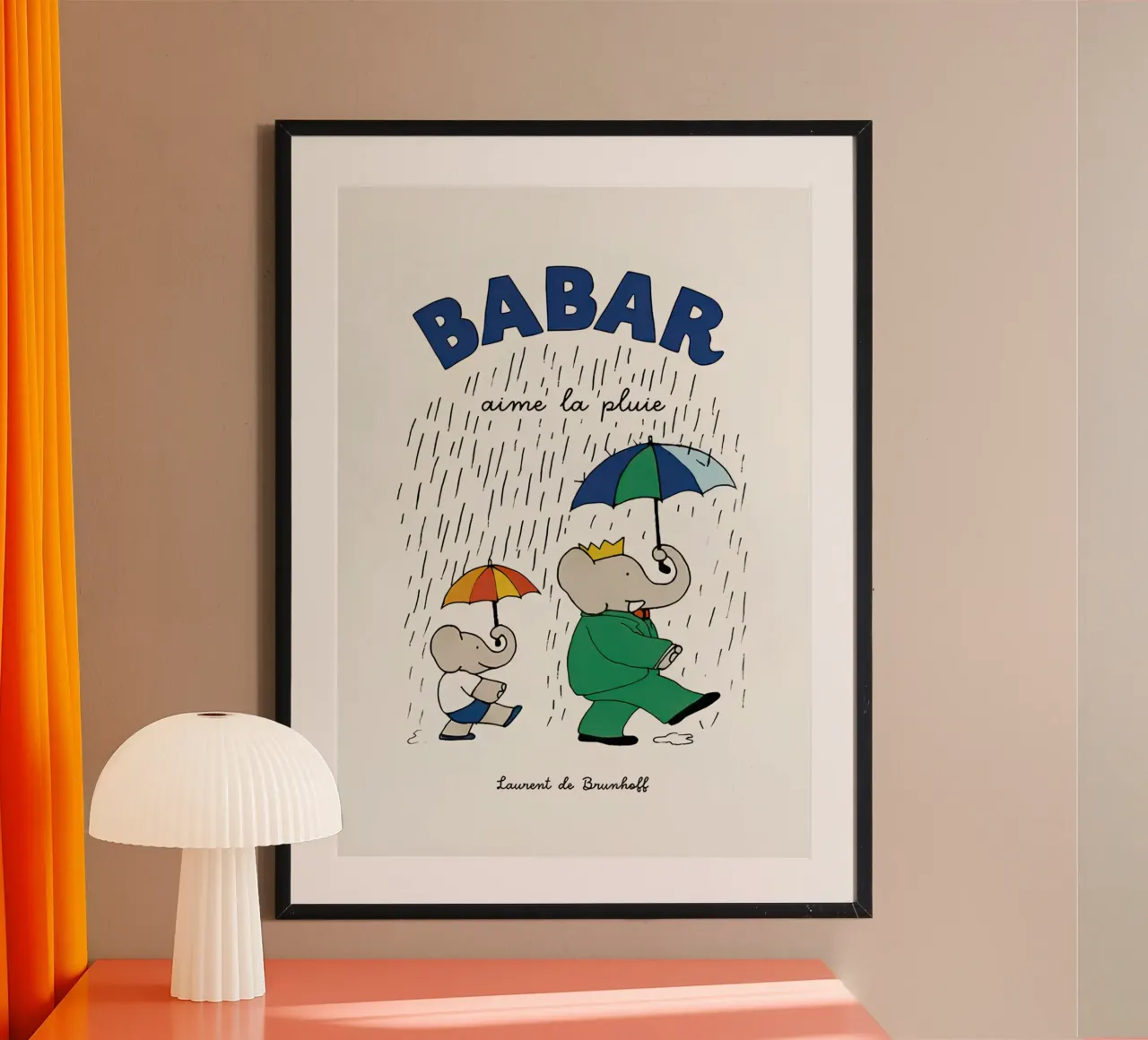 Babar ama la pioggia poster con telaio in alluminio da Panait Ivascu