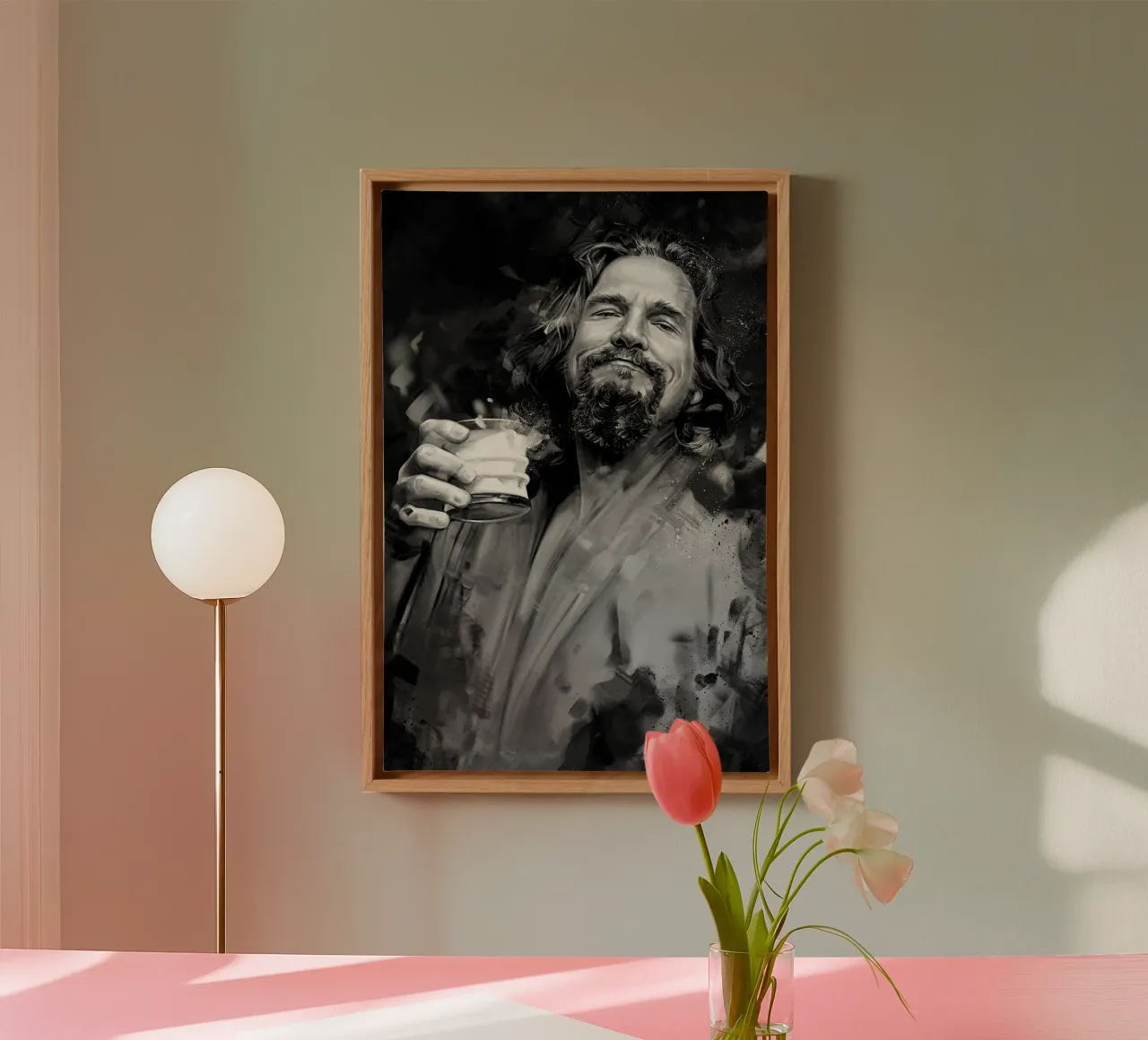 Il grande Lebowski, bianco e nero tela con Cornice a cassetta da Oscar Frazier