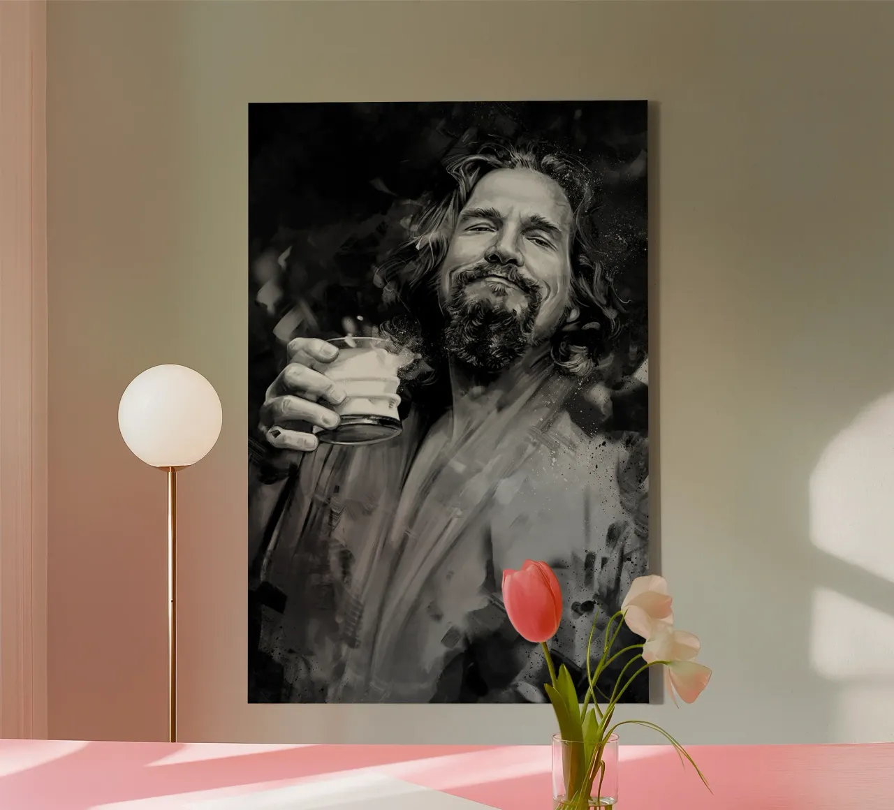 Il grande Lebowski, bianco e nero tela con Cornice a cassetta da Oscar Frazier