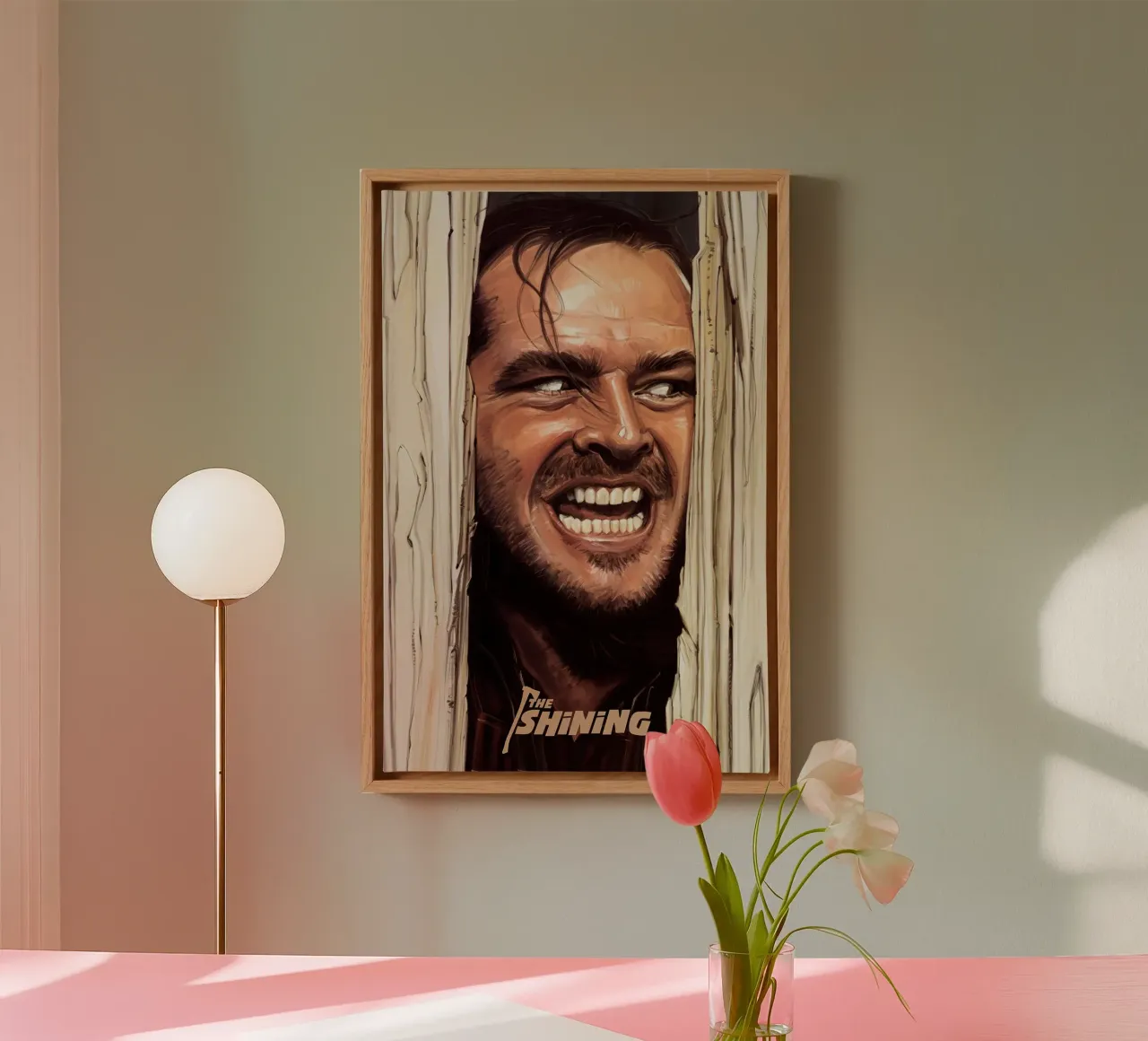 The Shining - Hier is Johnny! canvas met Baklijst van Oscar Frazier
