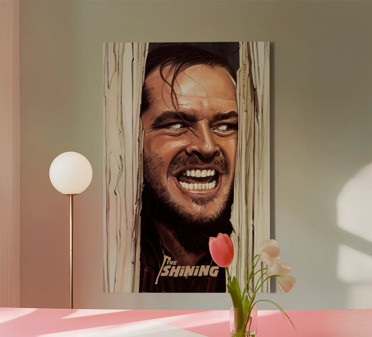 The Shining - Hier is Johnny! canvas met Baklijst van Oscar Frazier