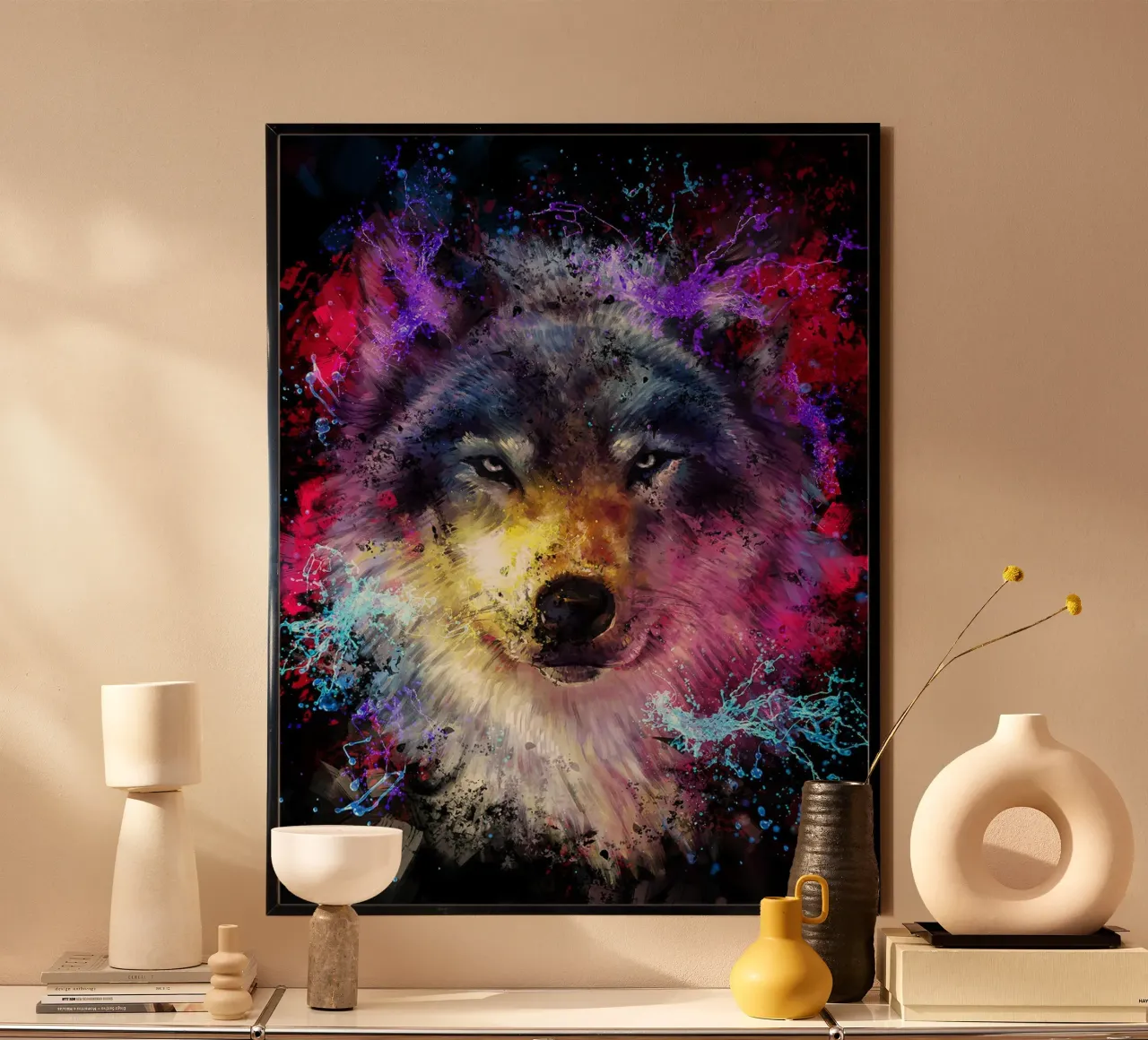 Lupo di Dmitry Belov poster con telaio in legno da Oscar Frazier