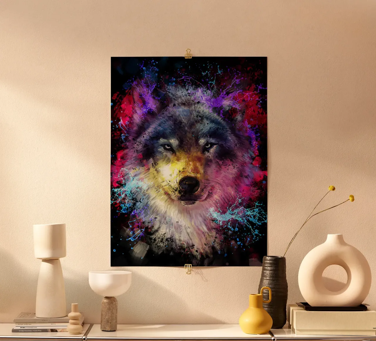 Lupo di Dmitry Belov poster con telaio in legno da Oscar Frazier