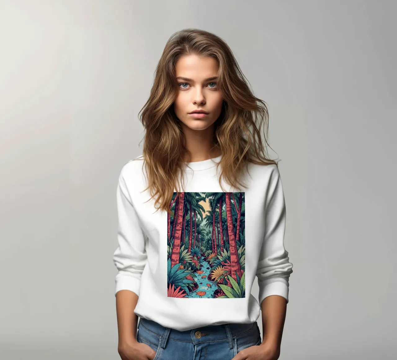 Foresta tropicale con ruscello e uccelli felpa da DesignDoodle